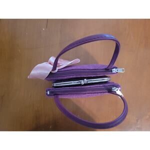 Vintage Claire’s Y2K Purple Bouclé Mini Handbag with Pink Ribbon Bow & Kiss-Lock